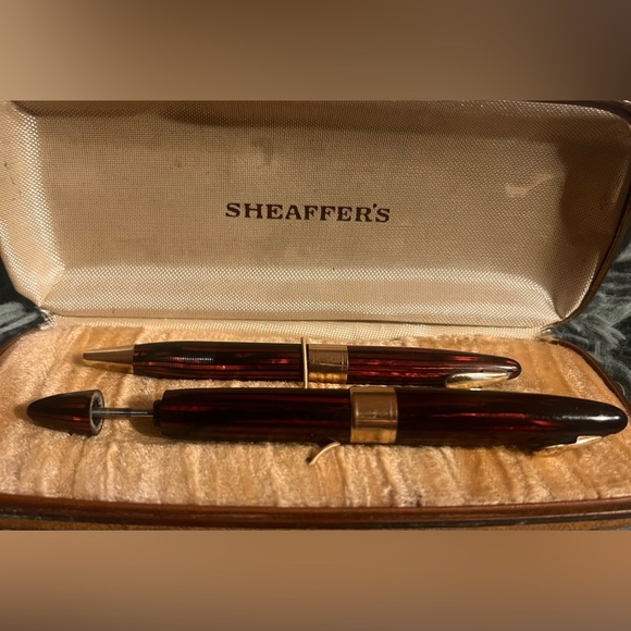 Vintage Sheaffer’s Resin White Dot Lifetime Pen/Pencil In Box 14 K Gold Nib - Picture 8 of 10